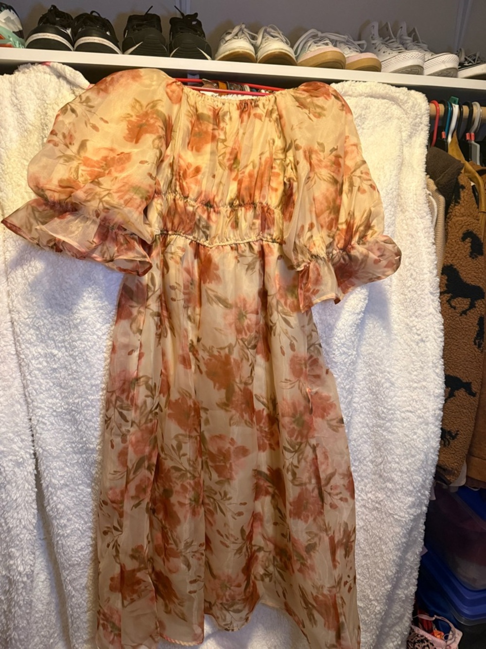 One Loved Babe Floral Puff-Sleeve Maxi Dress - Peach Cream - Picture 3 of 3